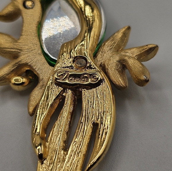 Vintage Cockatoo Parrot Pin Signed Daria, Gold and Green, Jelly Belly, Large Bir - Picture 2 of 5